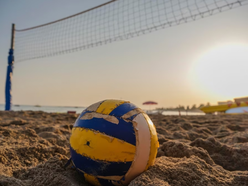 beach volleyball at sunset on the beach