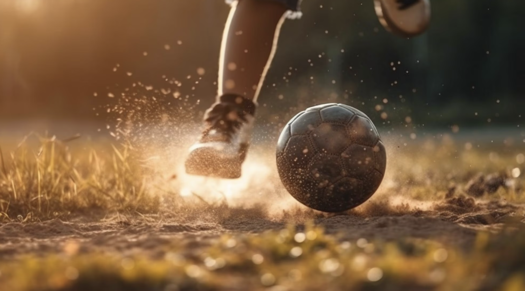 Child practicing soccer skills